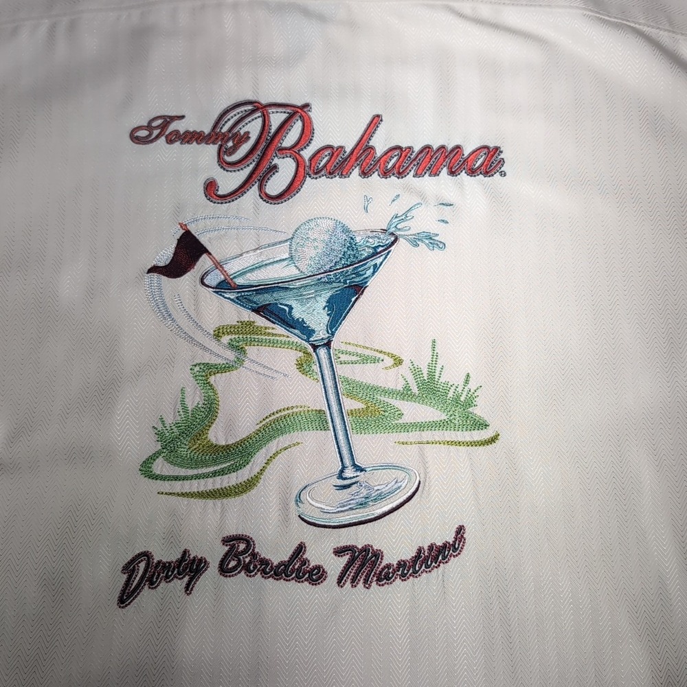 Tommy Bahama Mens XL "Dirty Birdie Martini" 100% Silk Embroidered Hawaiian Shirt